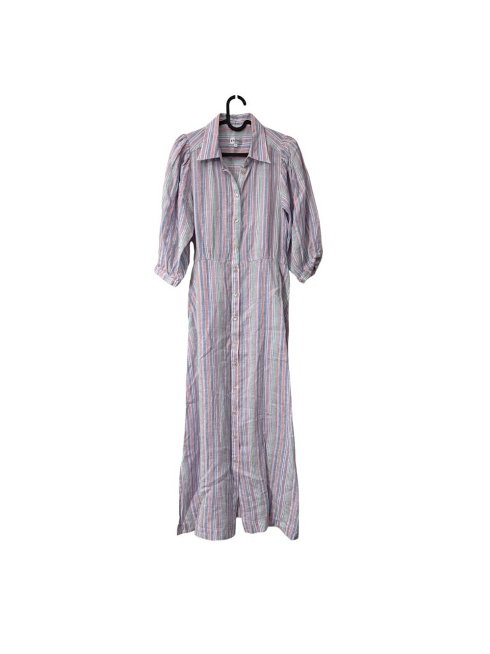 Brora Multicolor Striped 100% Linen Belted Midi Shirt Dress Womens Size 6